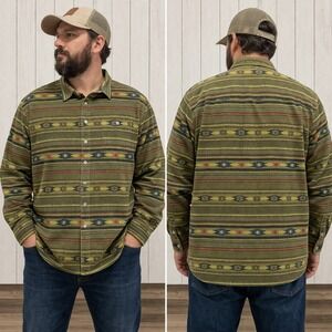 Cabelas Mens 3XL Tall Flannel Shirt Olive Green Southwestern Aztec Cotton M10-SH